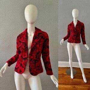 Vintage 70s Red Floral Tapestry Woven Tailored Blazer M